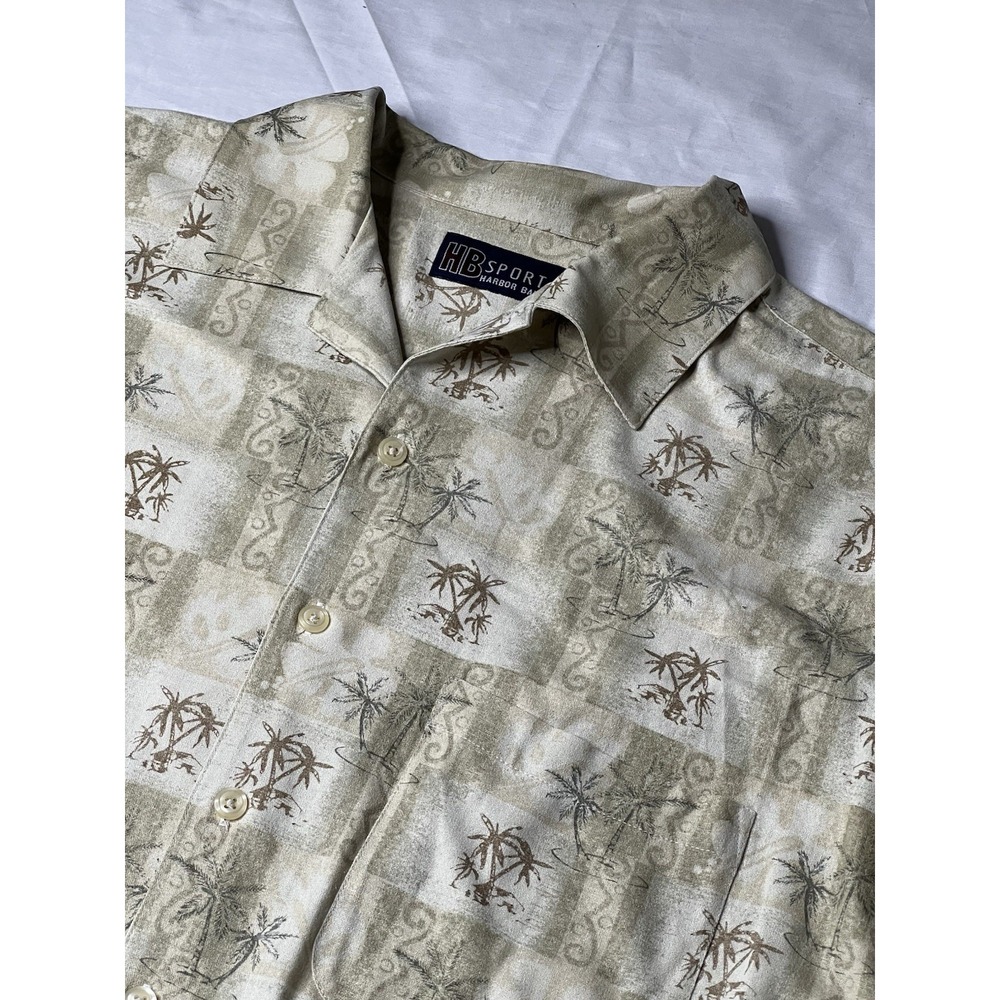 HB Sport Harbor Bay Shirt Mens Size 2XLT‎ Tropical Palm Print Silk Short Sleeve